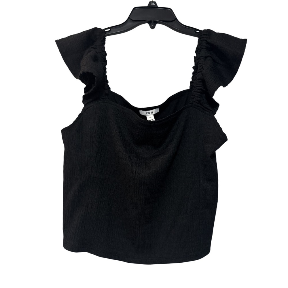 Bar III Black Ruffled Sleeveless Boxy Tee Blouse Top - Size XL